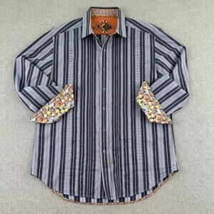 Robert Graham Mens Large Blue Patriotic Button Down Shirt Long Sleeve‎ Striped